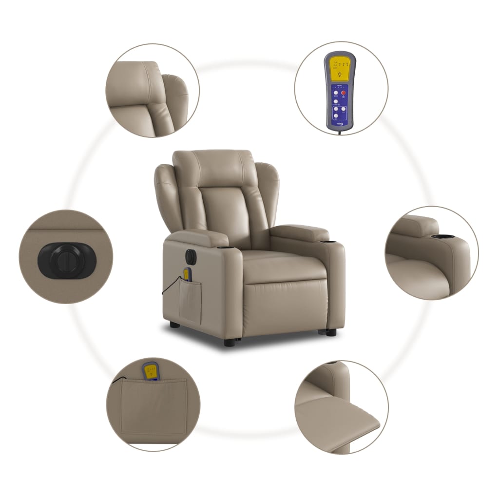 vidaXL Sillón reclinable de masaje eléctrico cuero sintético capuchino