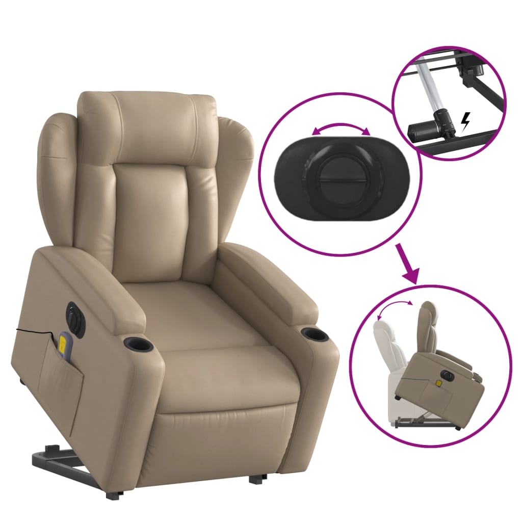 vidaXL Sillón reclinable de masaje eléctrico cuero sintético capuchino