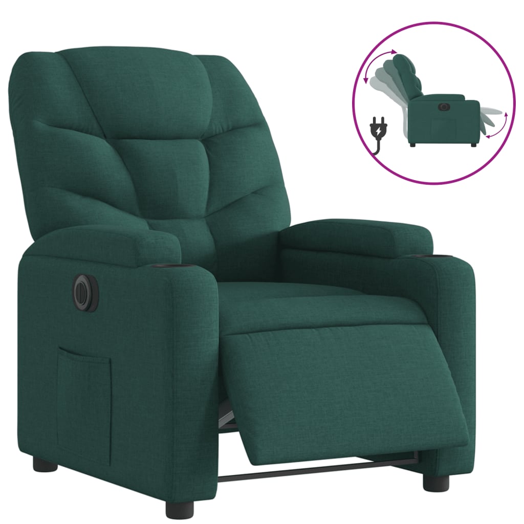 vidaXL Sillón reclinable eléctrico tela verde oscuro