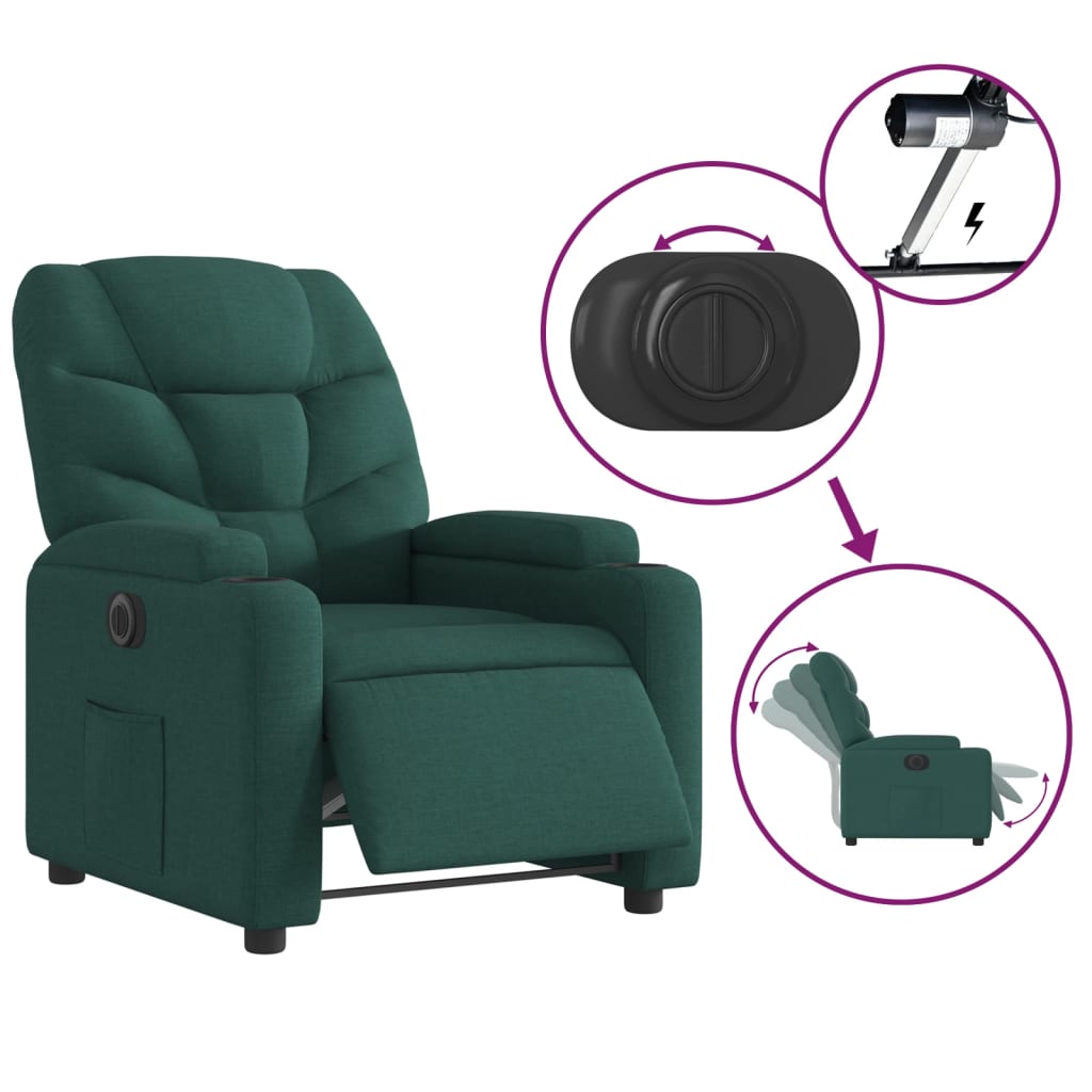 vidaXL Sillón reclinable eléctrico tela verde oscuro