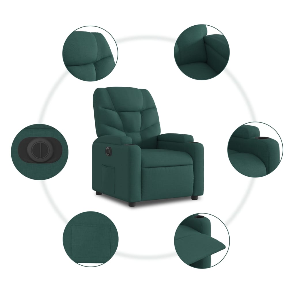 vidaXL Sillón reclinable eléctrico tela verde oscuro