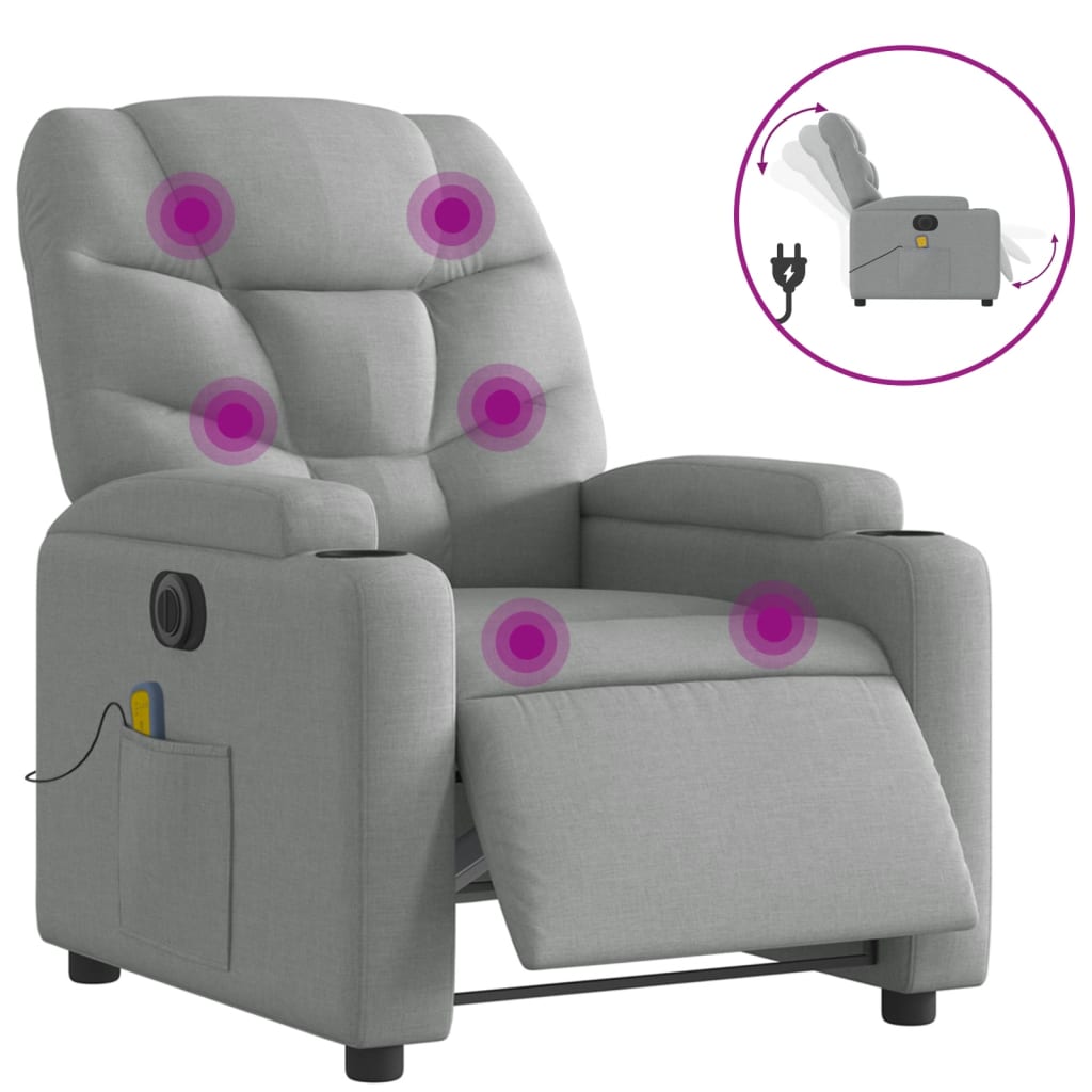 vidaXL Sillón reclinable de masaje eléctrico tela gris claro