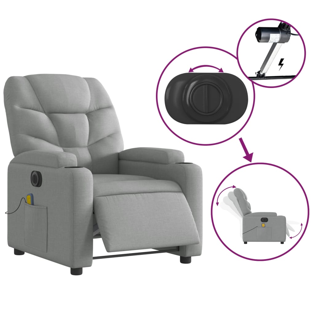 vidaXL Sillón reclinable de masaje eléctrico tela gris claro