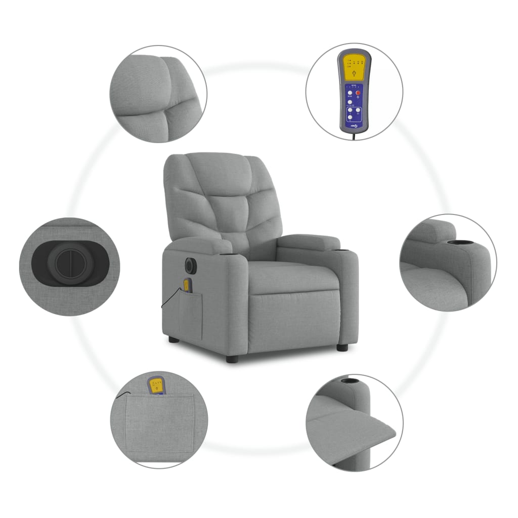 vidaXL Sillón reclinable de masaje eléctrico tela gris claro