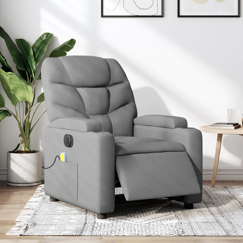 vidaXL Sillón reclinable de masaje eléctrico tela gris claro