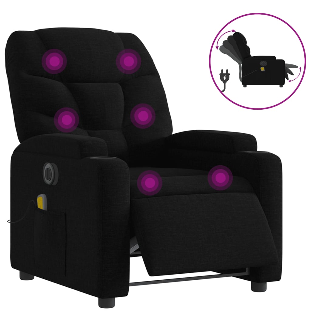 vidaXL Sillón reclinable de masaje eléctrico tela negro