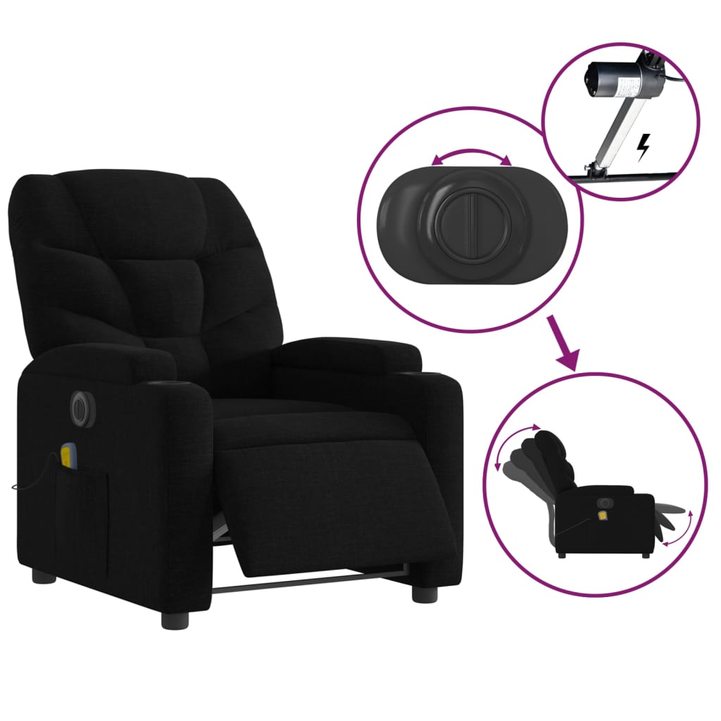 vidaXL Sillón reclinable de masaje eléctrico tela negro