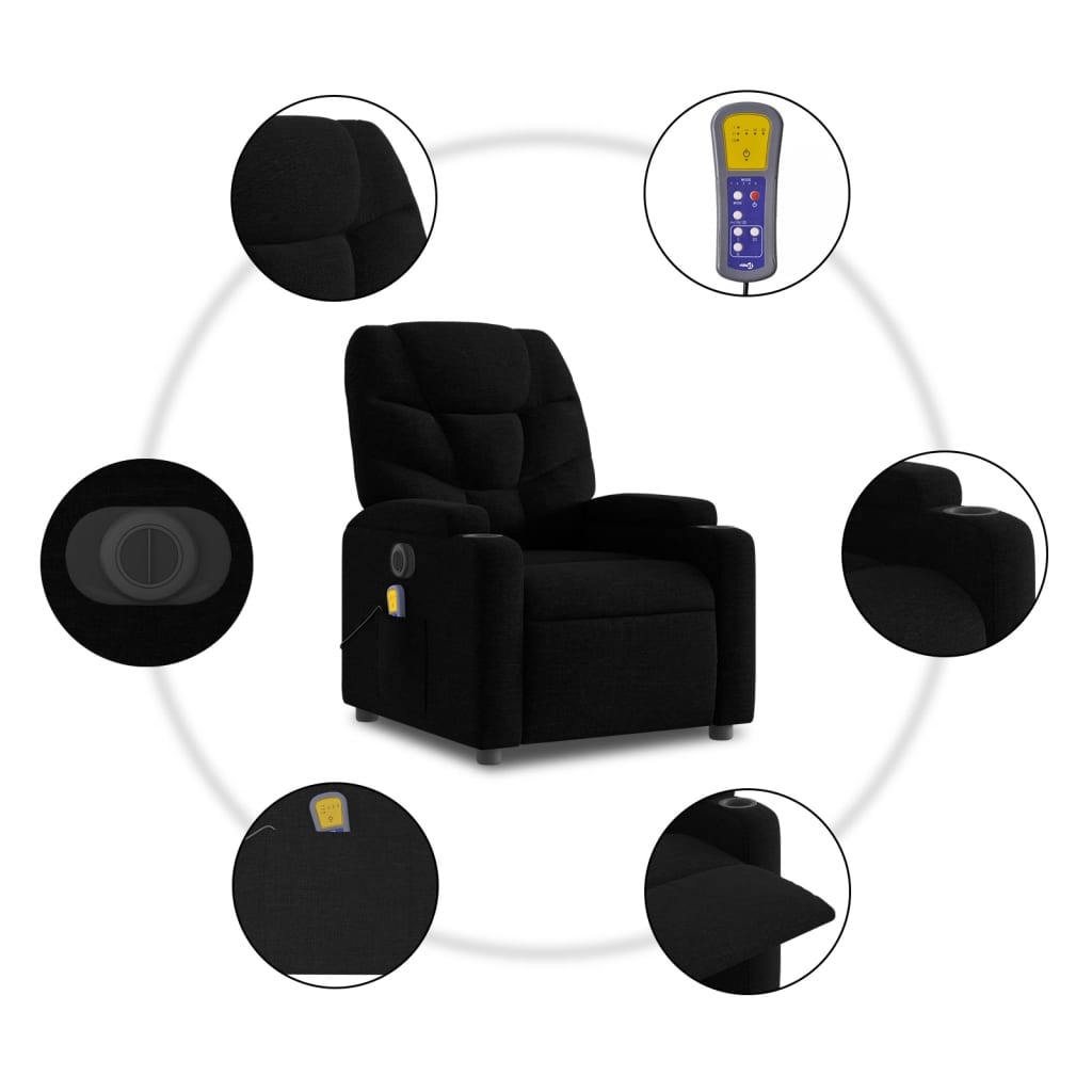 vidaXL Sillón reclinable de masaje eléctrico tela negro