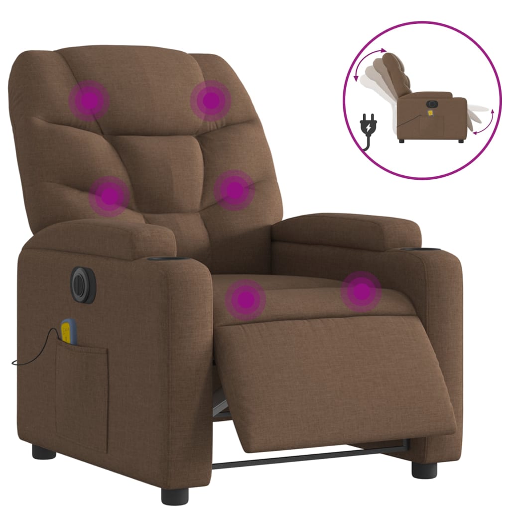 vidaXL Sillón reclinable de masaje eléctrico tela marrón