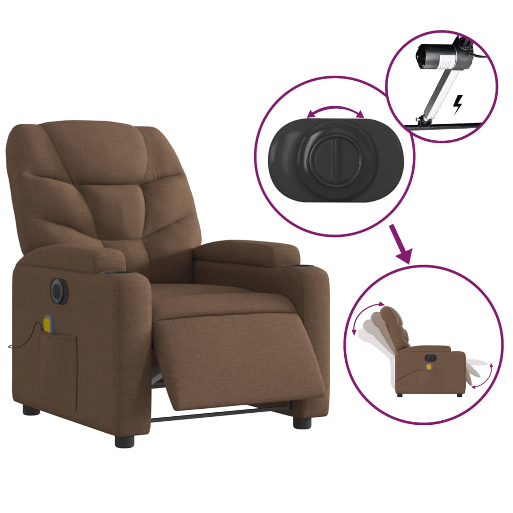 vidaXL Sillón reclinable de masaje eléctrico tela marrón