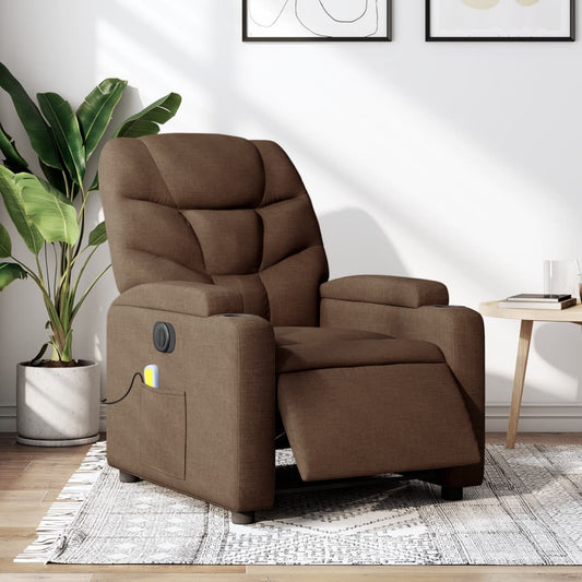 vidaXL Sillón reclinable de masaje eléctrico tela marrón