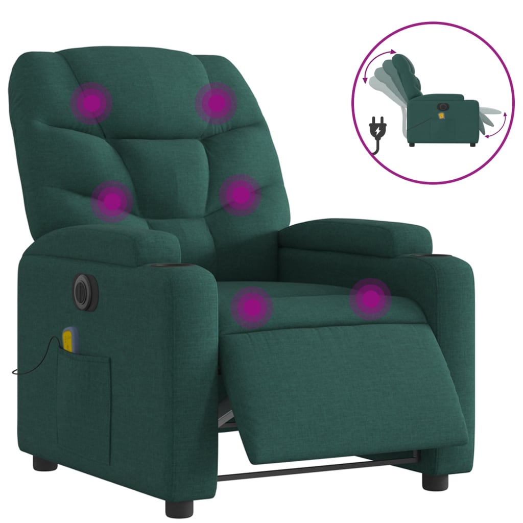 vidaXL Sillón reclinable de masaje eléctrico tela verde oscuro