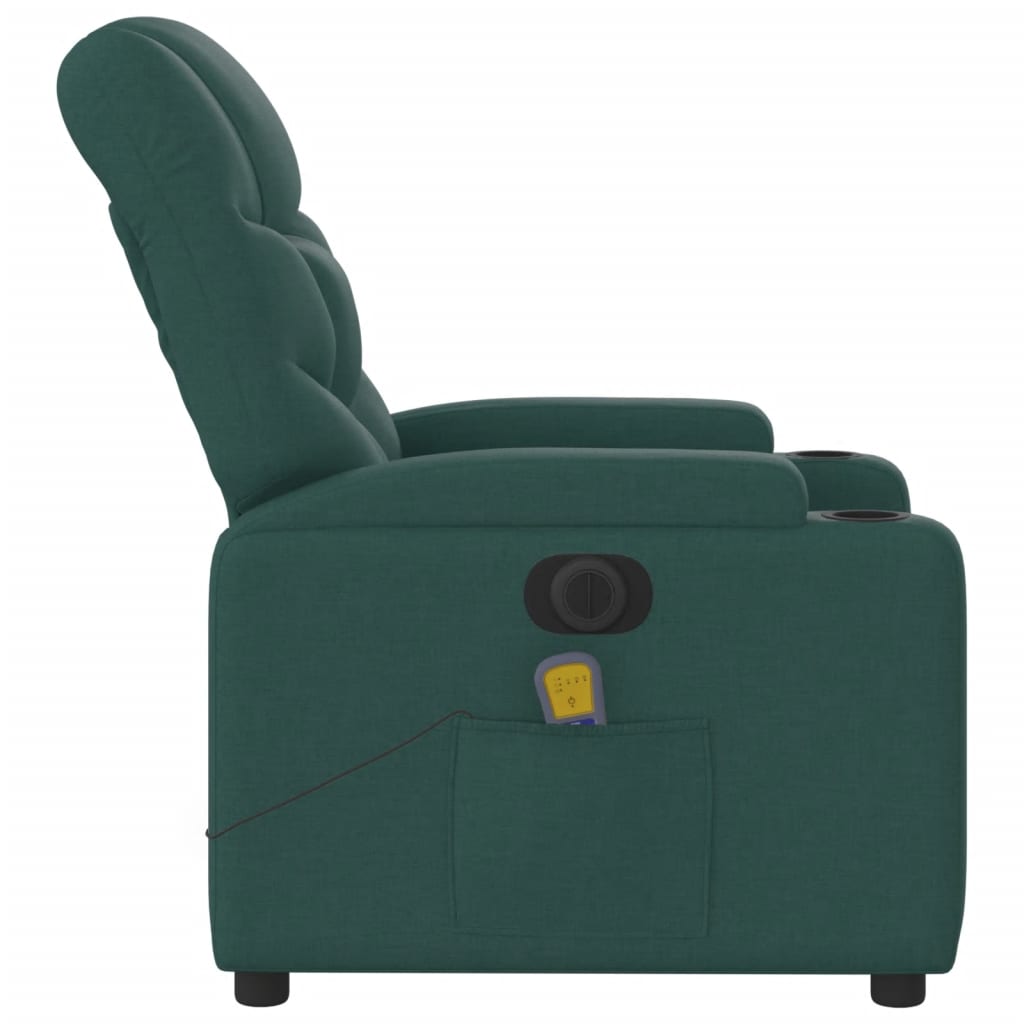 vidaXL Sillón reclinable de masaje eléctrico tela verde oscuro