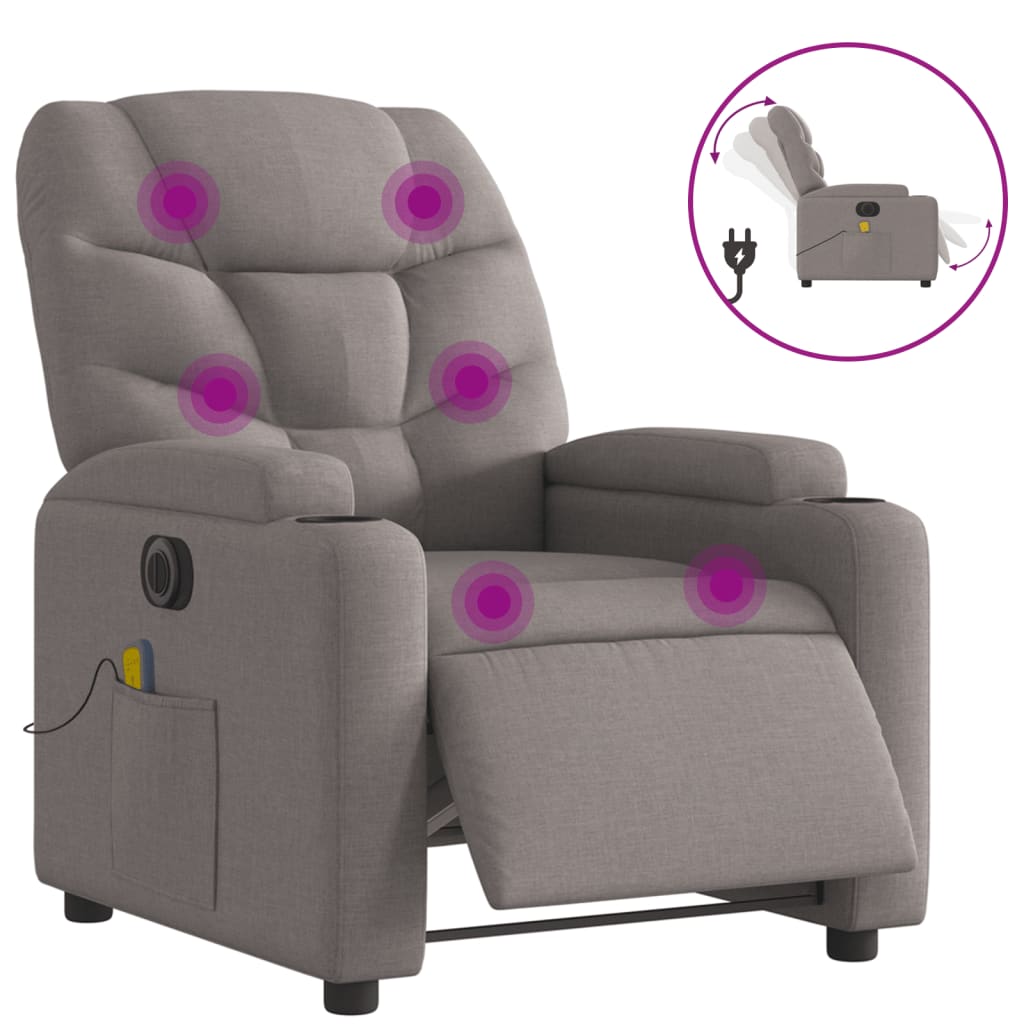 vidaXL Sillón reclinable de masaje eléctrico tela gris taupe