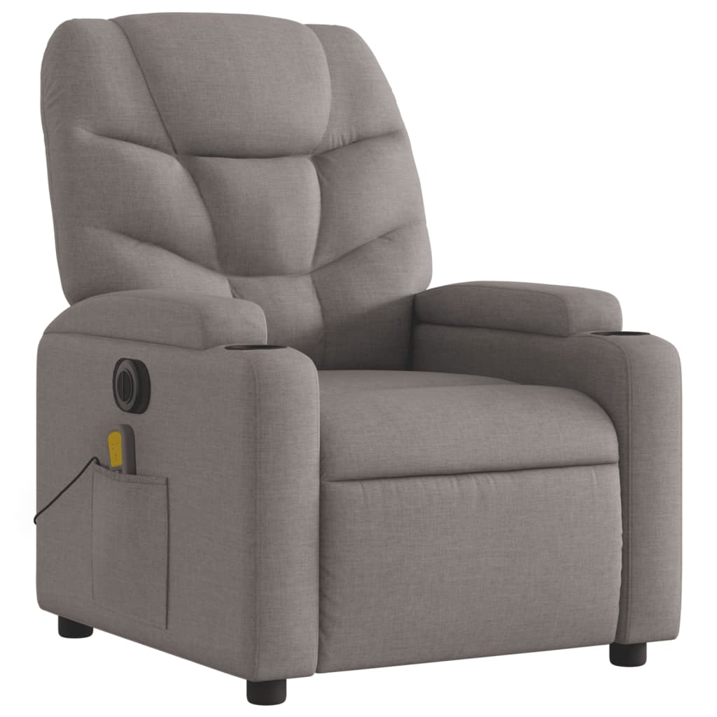 vidaXL Sillón reclinable de masaje eléctrico tela gris taupe