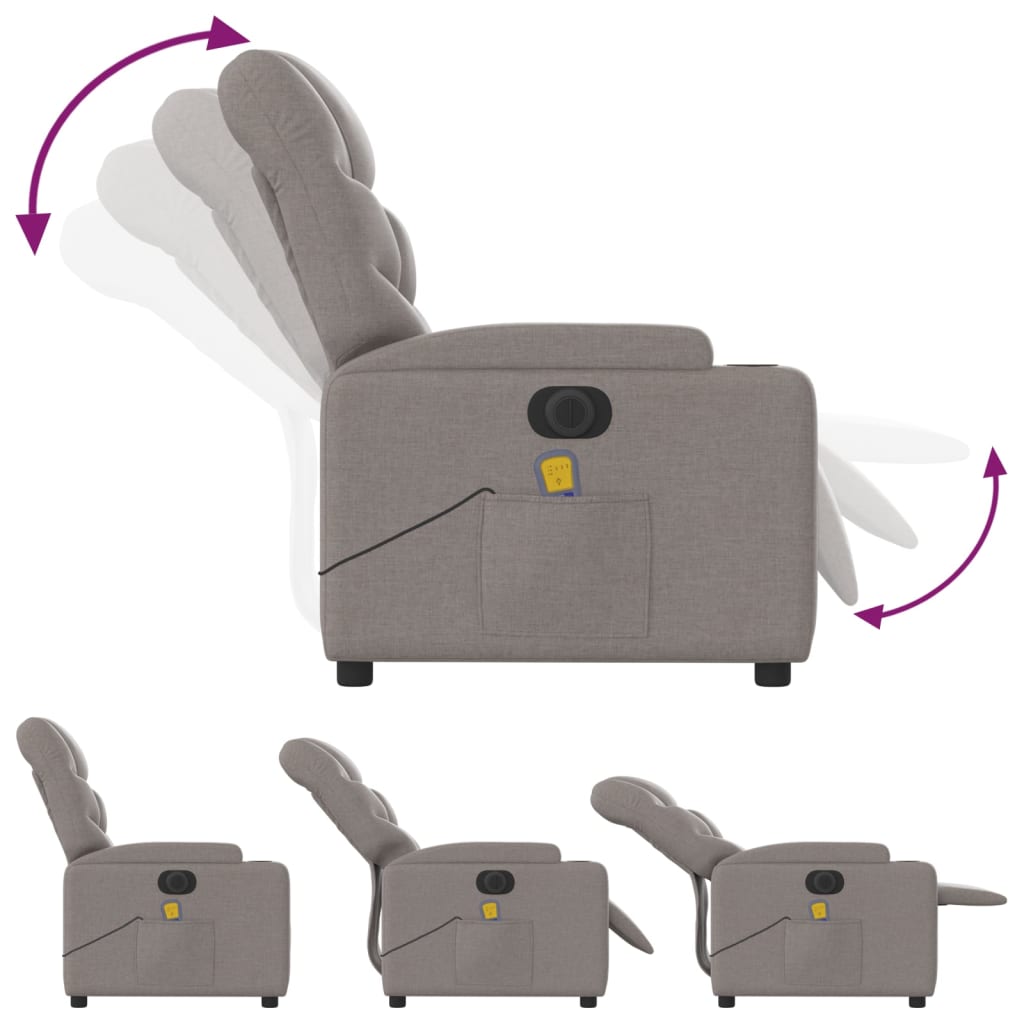 vidaXL Sillón reclinable de masaje eléctrico tela gris taupe