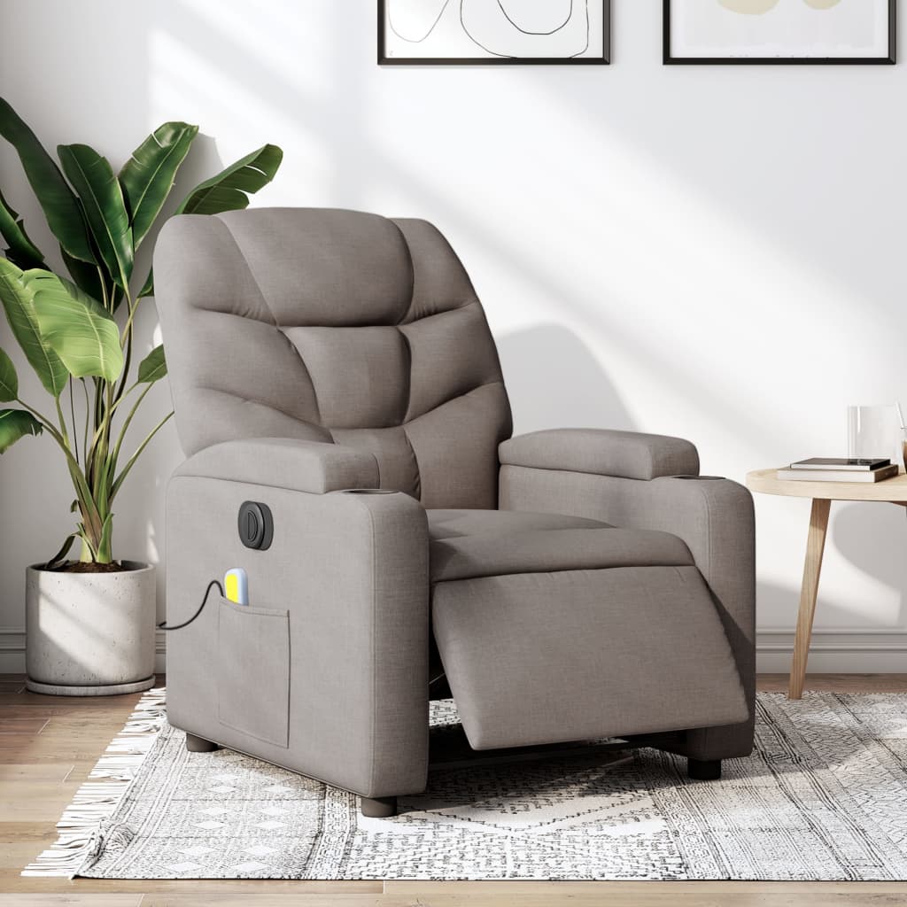 vidaXL Sillón reclinable de masaje eléctrico tela gris taupe