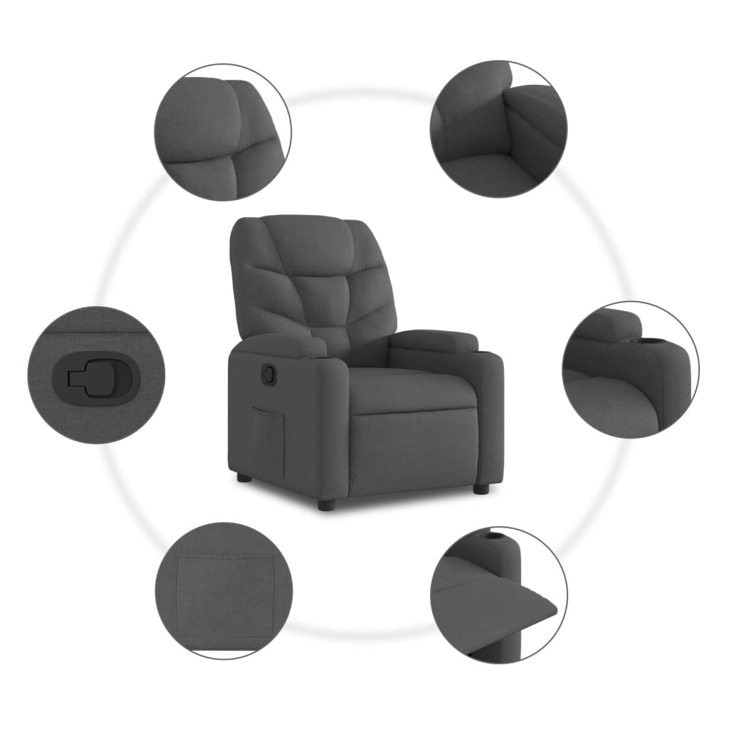 vidaXL Sillón reclinable elevable de tela gris oscuro