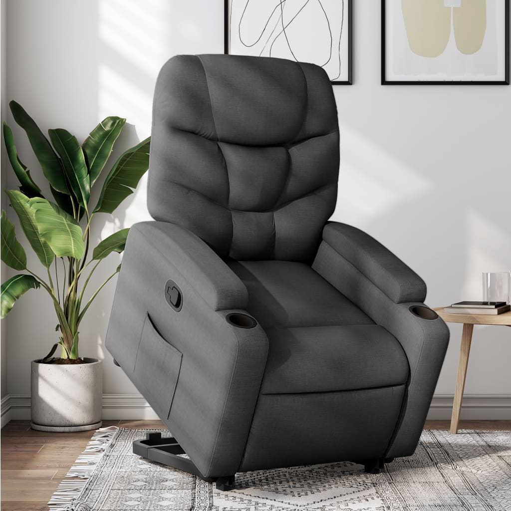 vidaXL Sillón reclinable elevable de tela gris oscuro