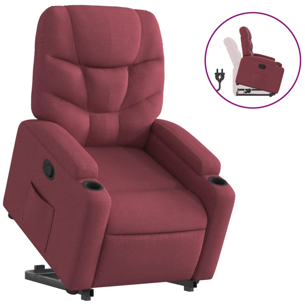 vidaXL Sillón reclinable elevable tela rojo tinto