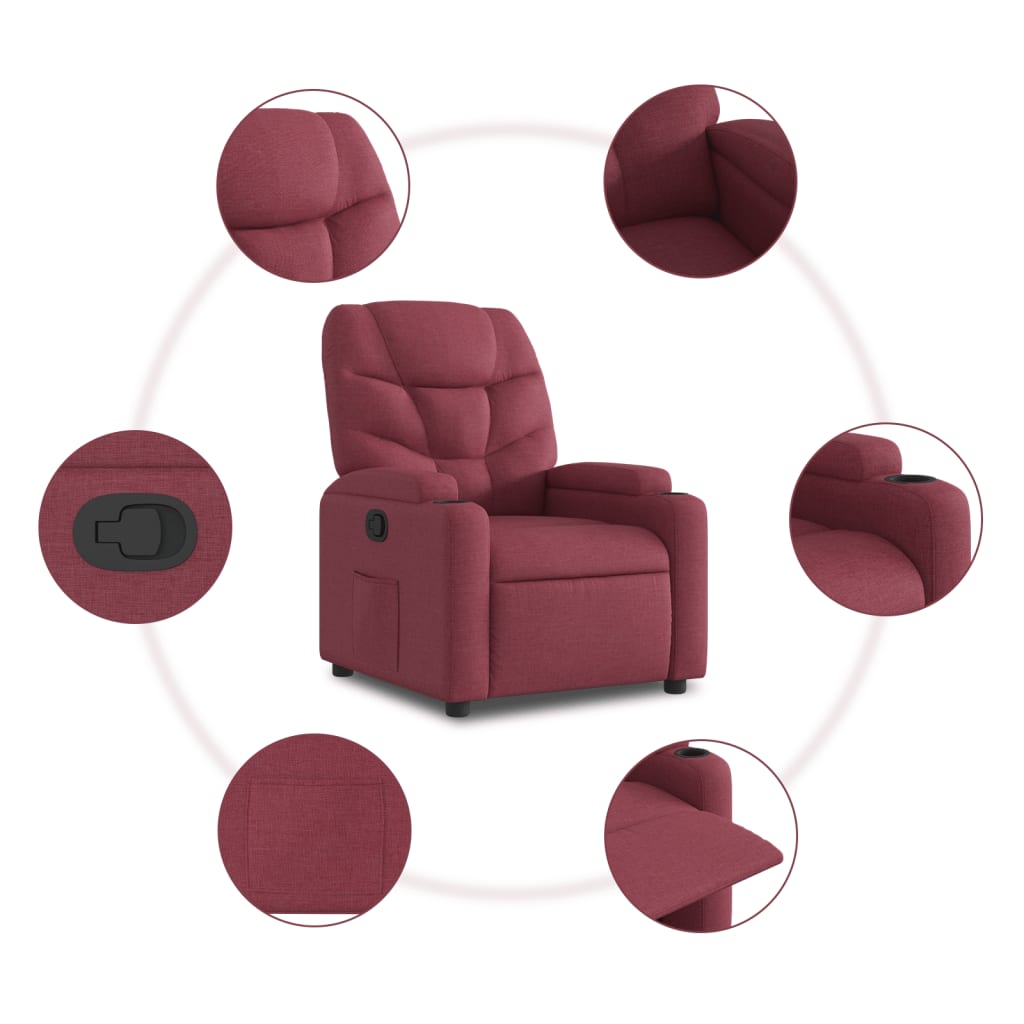 vidaXL Sillón reclinable elevable tela rojo tinto