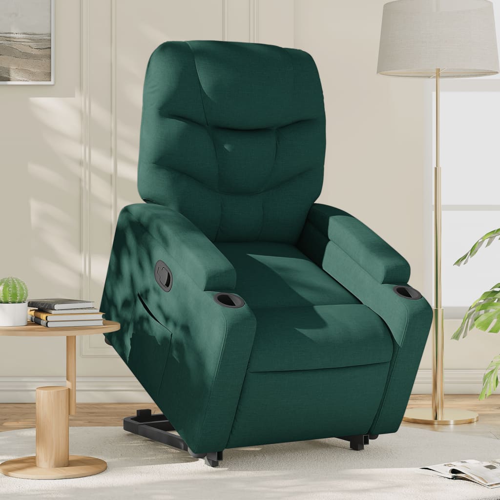 vidaXL Sillón reclinable elevable tela verde oscuro