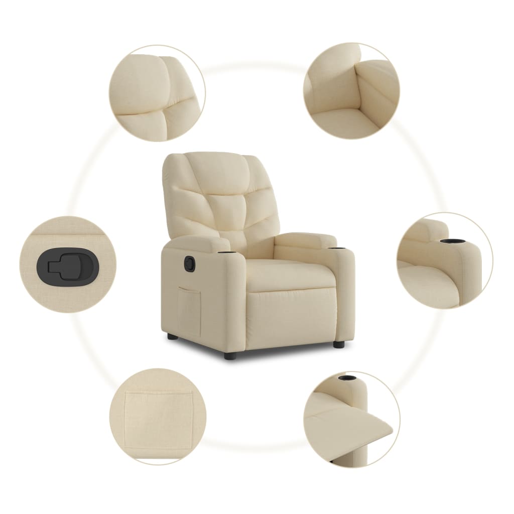 vidaXL Sillón reclinable elevable de tela color crema