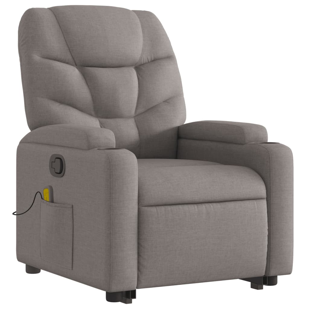 vidaXL Sillón reclinable de masaje elevable tela gris taupé