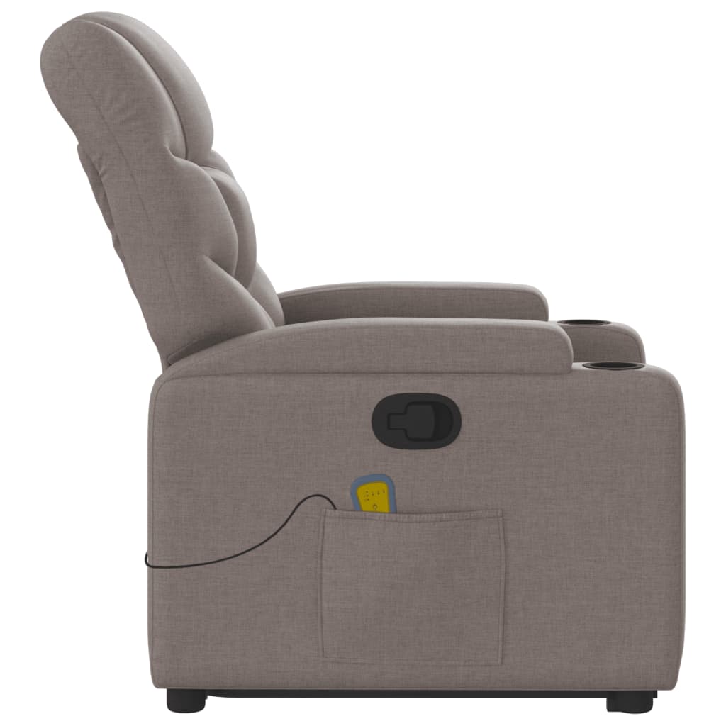 vidaXL Sillón reclinable de masaje elevable tela gris taupé