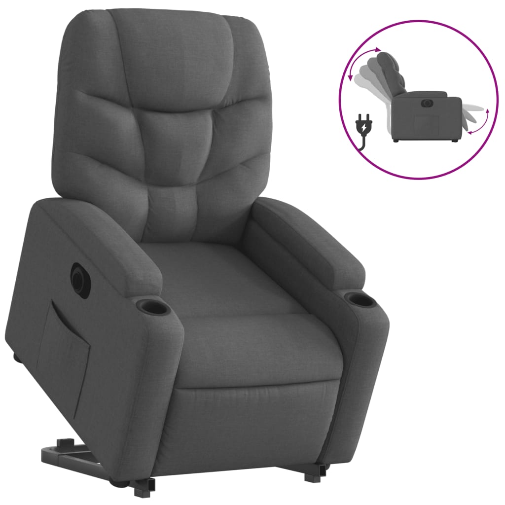 vidaXL Sillón eléctrico reclinable elevable de tela gris oscuro