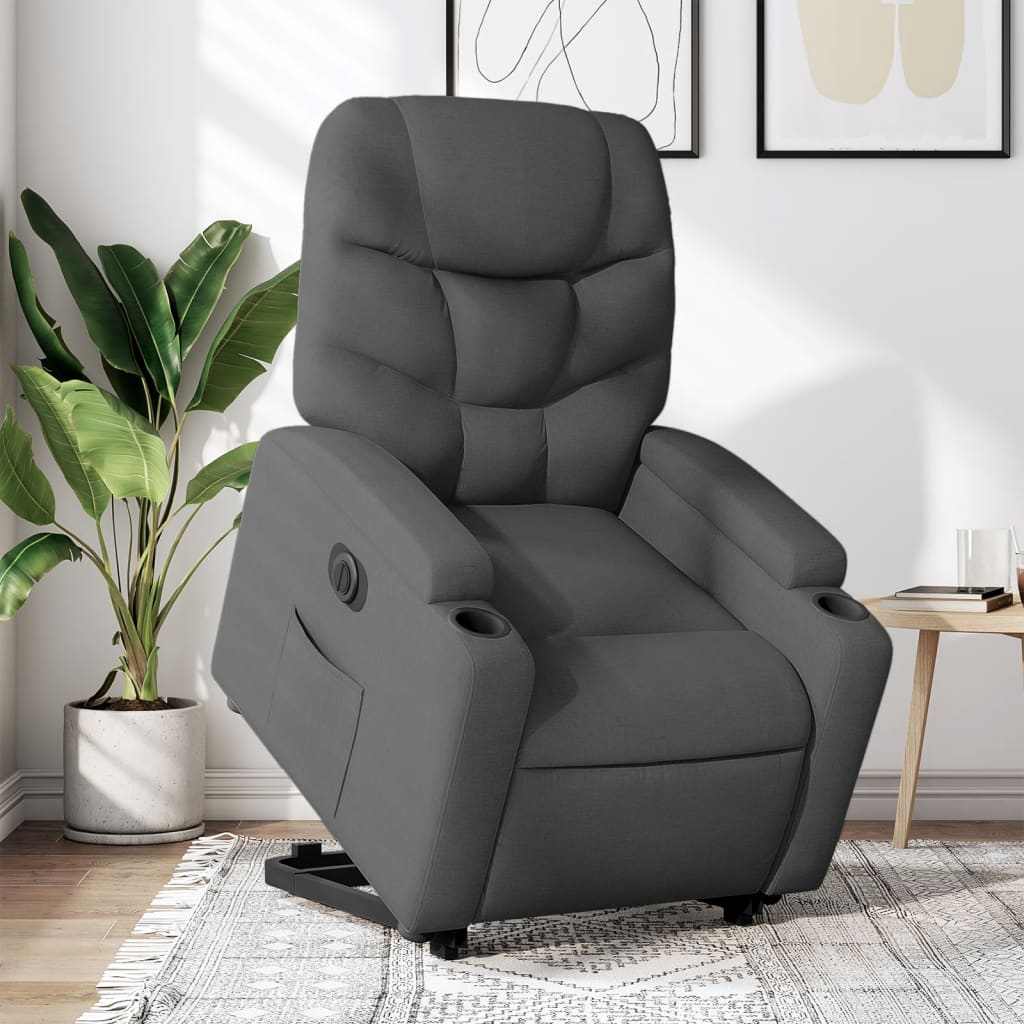 vidaXL Sillón eléctrico reclinable elevable de tela gris oscuro