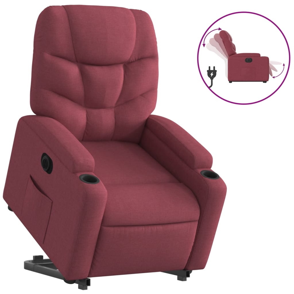 vidaXL Sillón eléctrico reclinable elevable de tela rojo tinto