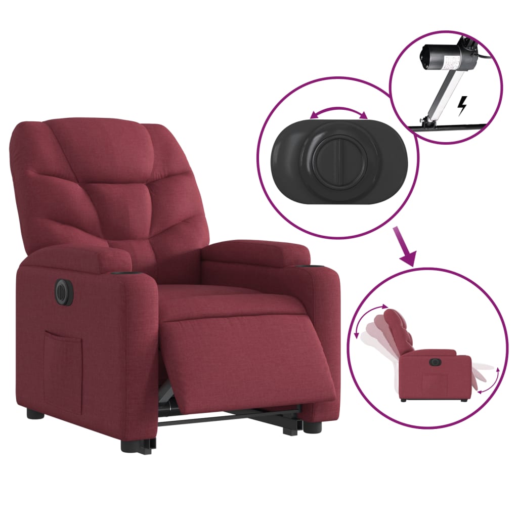 vidaXL Sillón eléctrico reclinable elevable de tela rojo tinto