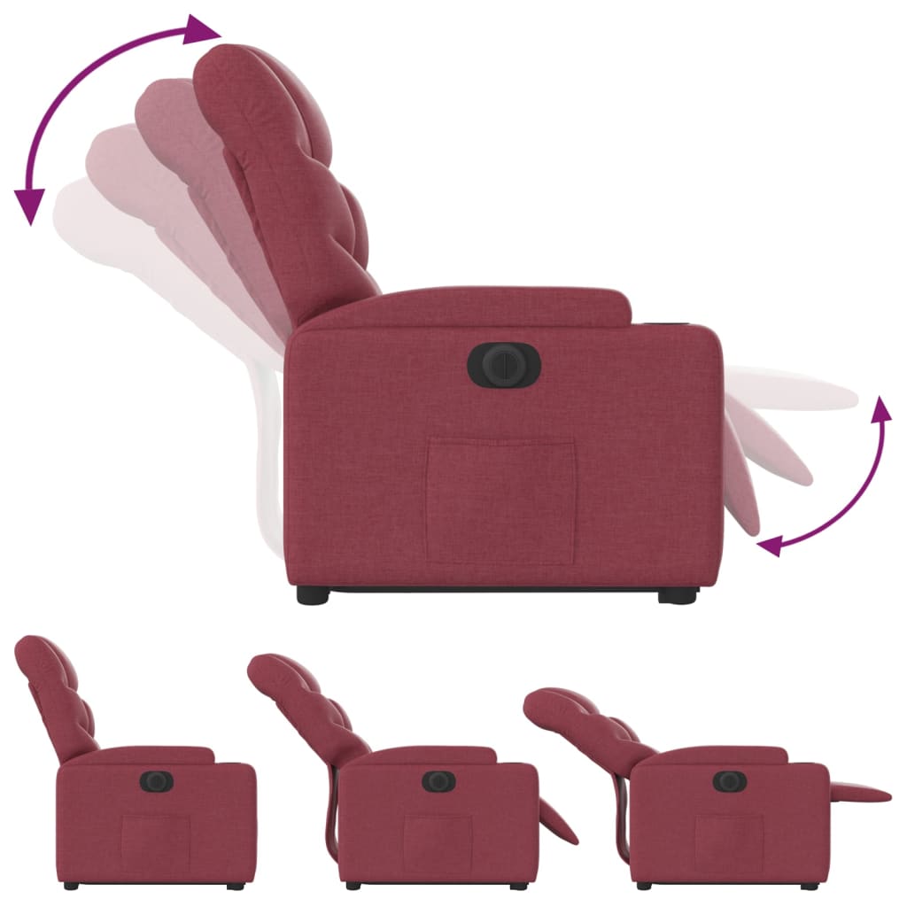 vidaXL Sillón eléctrico reclinable elevable de tela rojo tinto