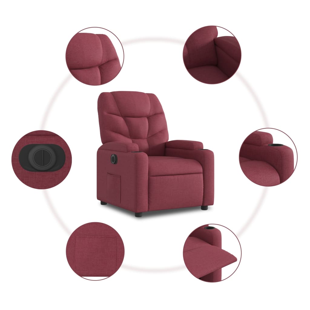 vidaXL Sillón eléctrico reclinable elevable de tela rojo tinto