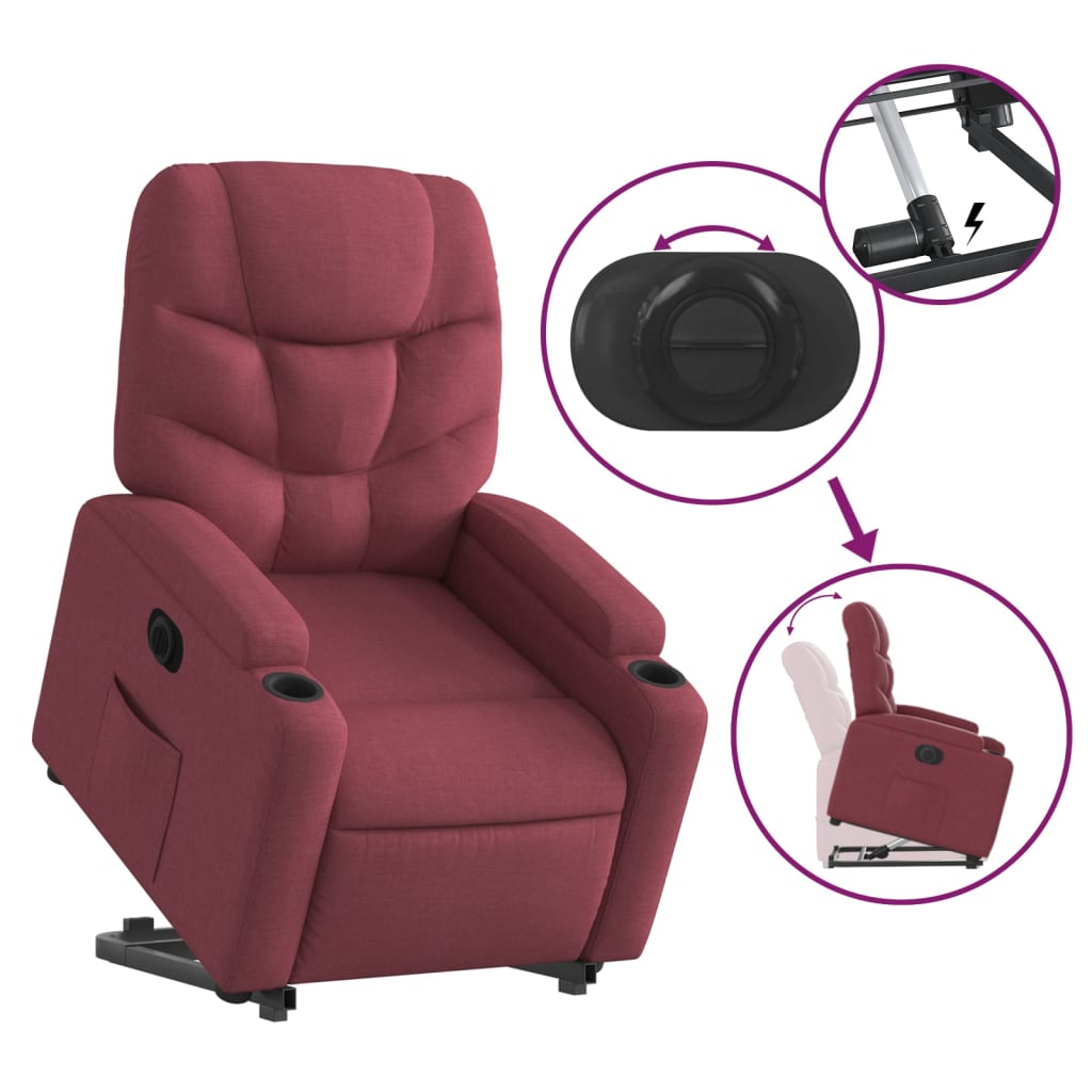 vidaXL Sillón eléctrico reclinable elevable de tela rojo tinto