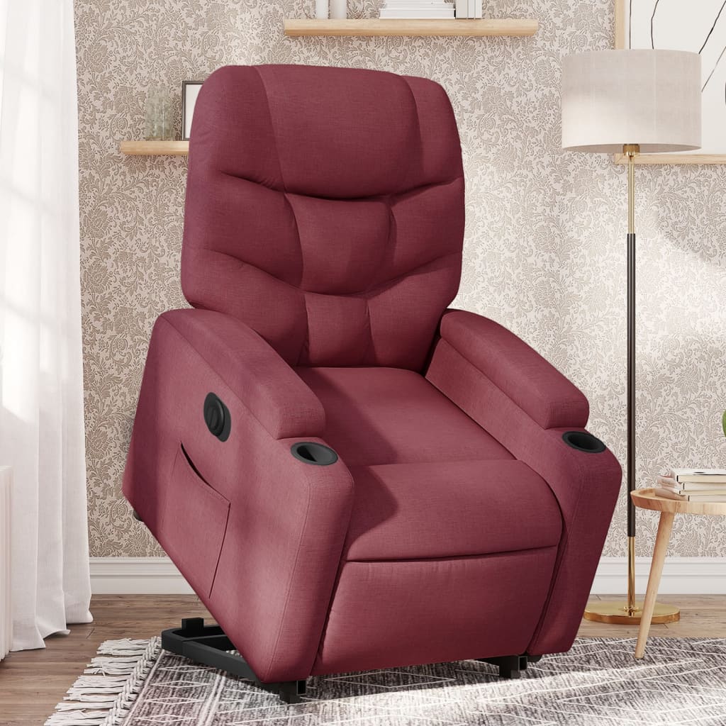 vidaXL Sillón eléctrico reclinable elevable de tela rojo tinto