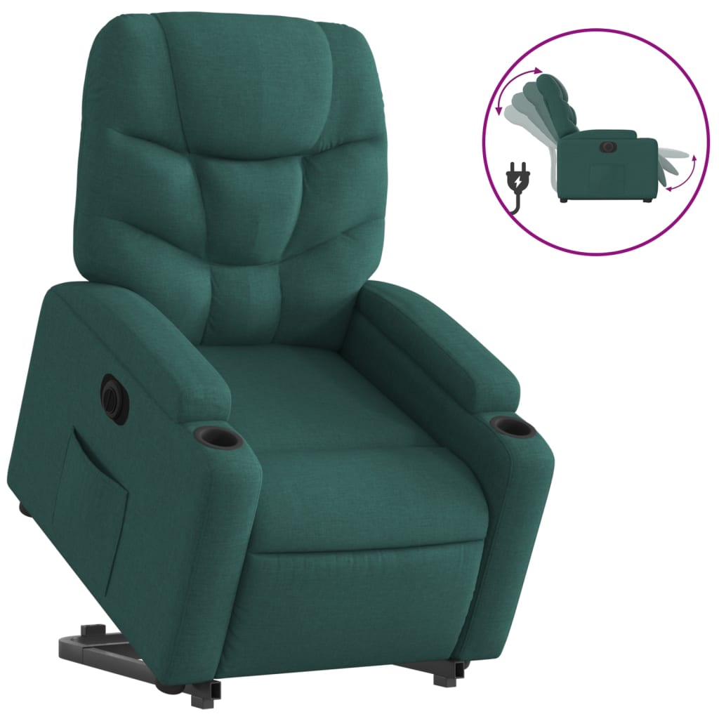 vidaXL Sillón eléctrico reclinable elevable de tela verde oscuro