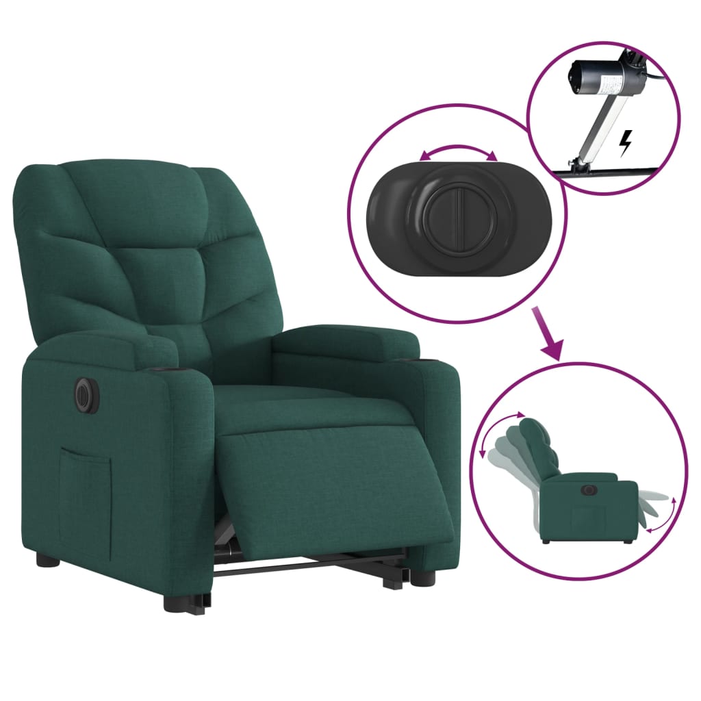 vidaXL Sillón eléctrico reclinable elevable de tela verde oscuro