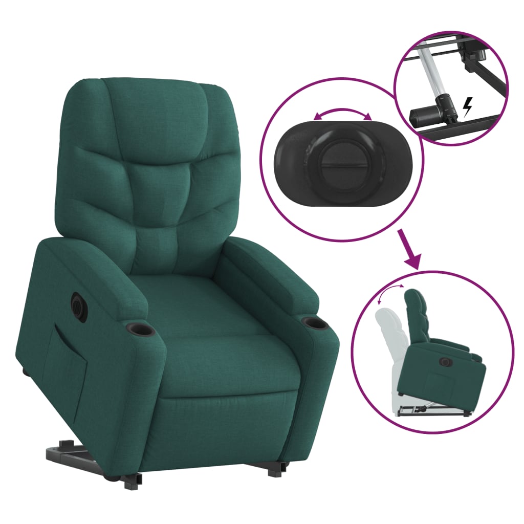 vidaXL Sillón eléctrico reclinable elevable de tela verde oscuro