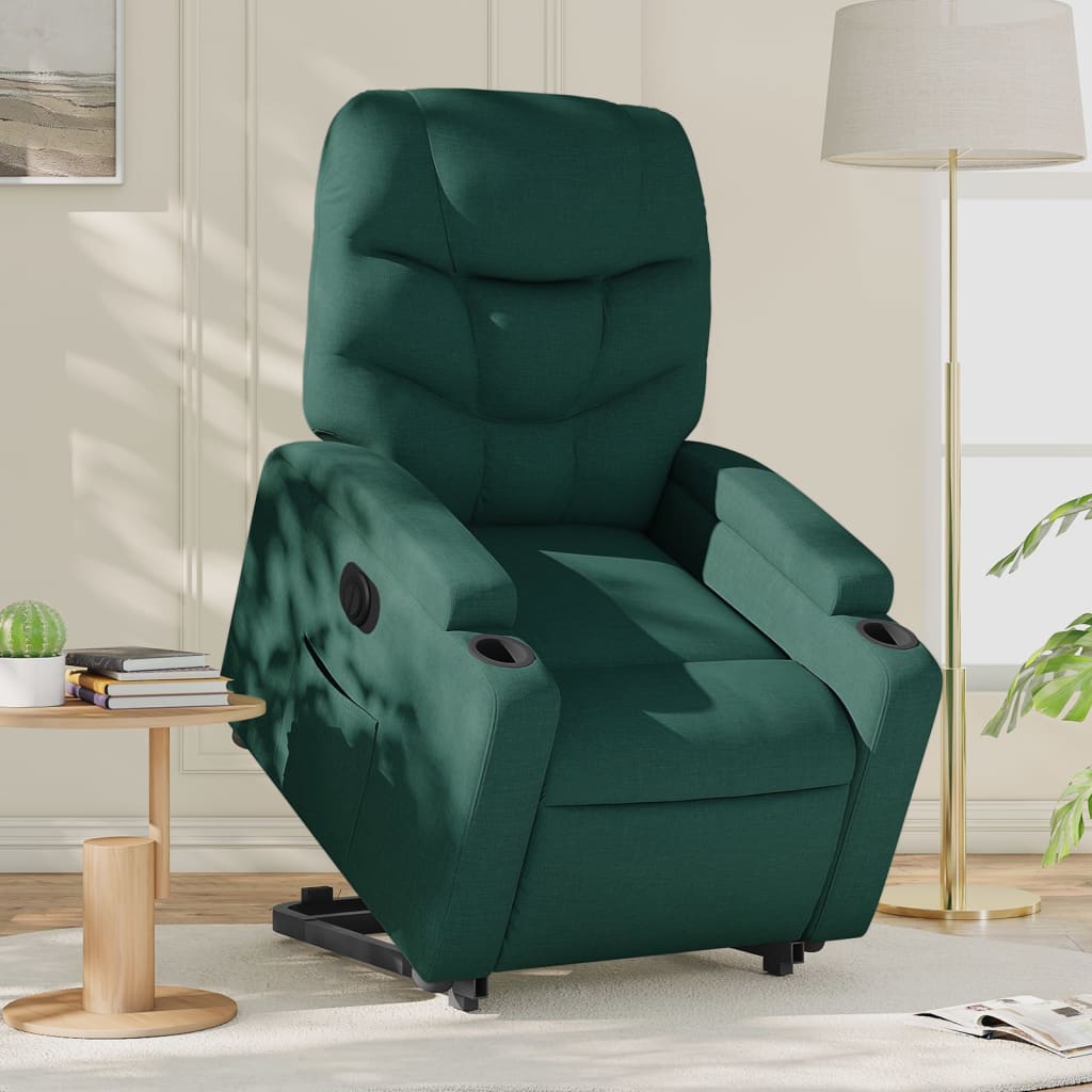 vidaXL Sillón eléctrico reclinable elevable de tela verde oscuro