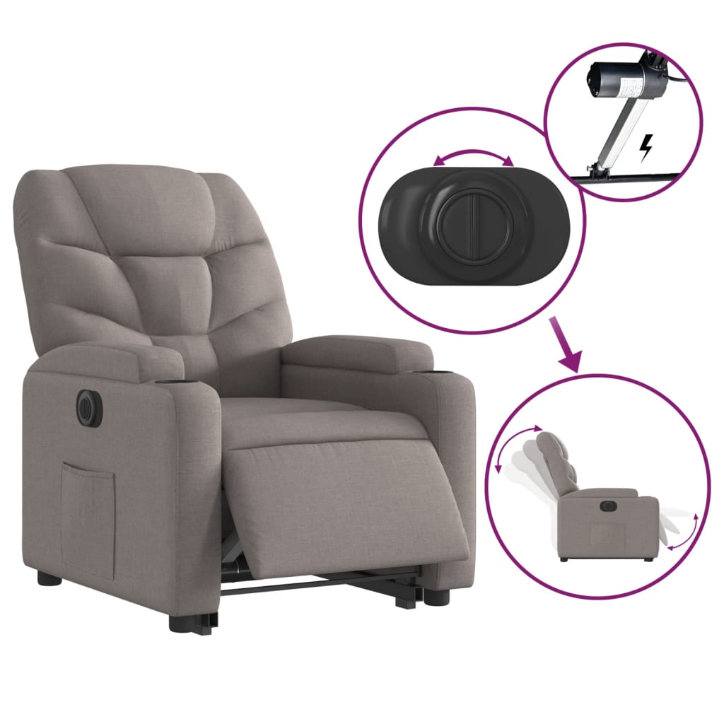 vidaXL Sillón eléctrico reclinable elevable de tela gris taupe