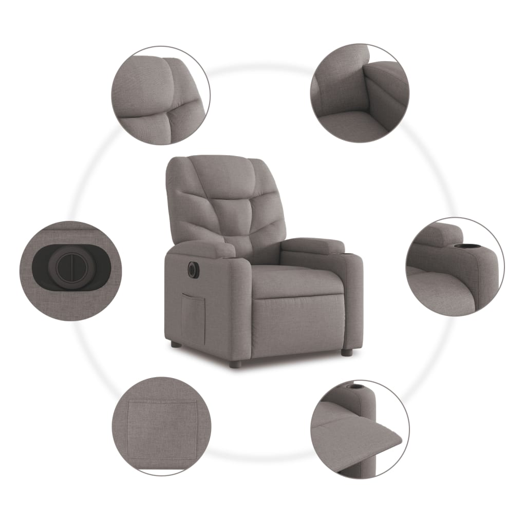 vidaXL Sillón eléctrico reclinable elevable de tela gris taupe