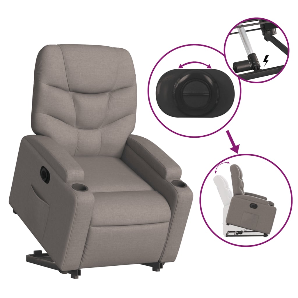 vidaXL Sillón eléctrico reclinable elevable de tela gris taupe