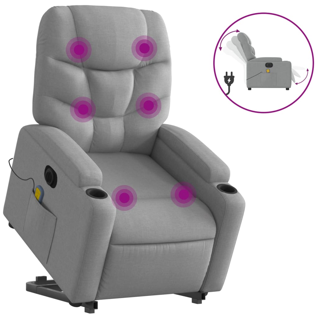 vidaXL Sillón de masaje eléctrico reclinable elevable tela gris claro