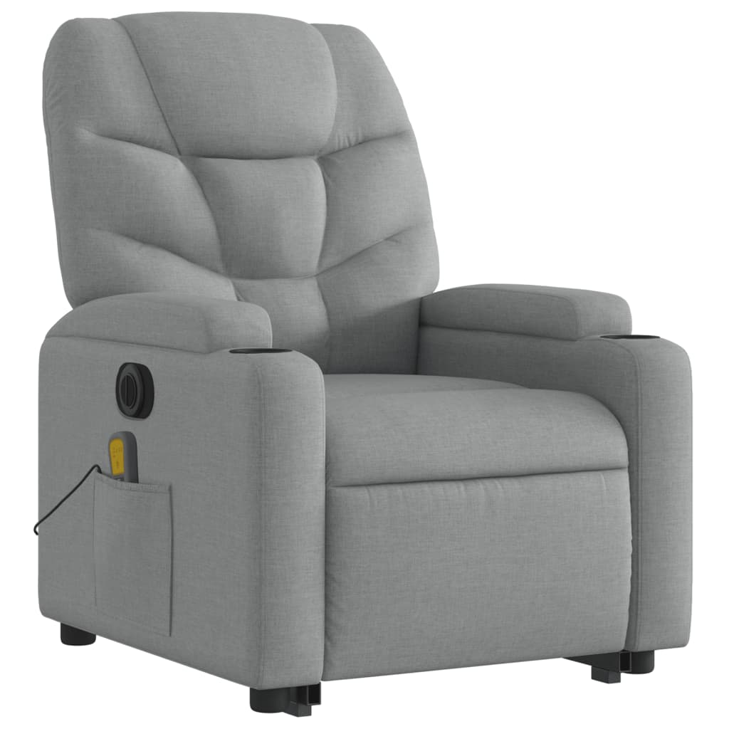 vidaXL Sillón de masaje eléctrico reclinable elevable tela gris claro