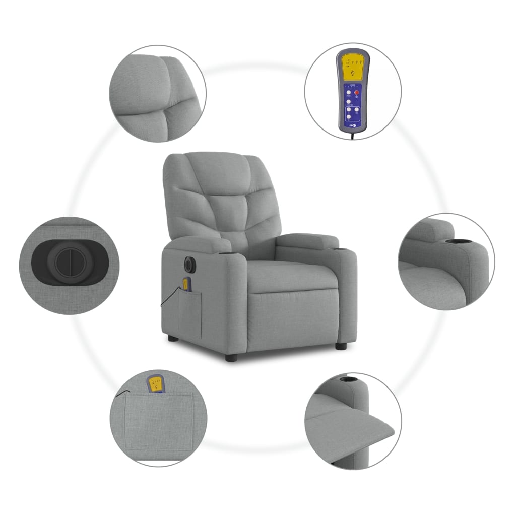 vidaXL Sillón de masaje eléctrico reclinable elevable tela gris claro