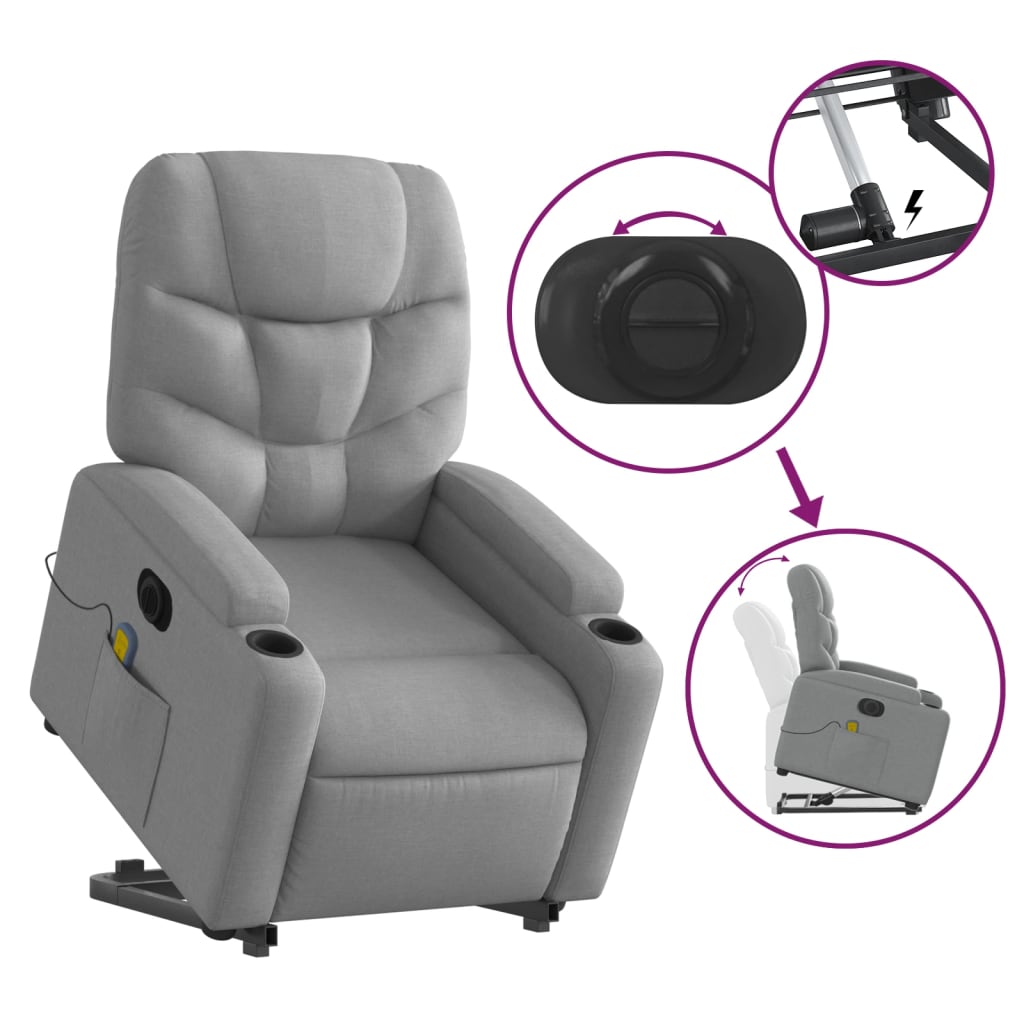 vidaXL Sillón de masaje eléctrico reclinable elevable tela gris claro