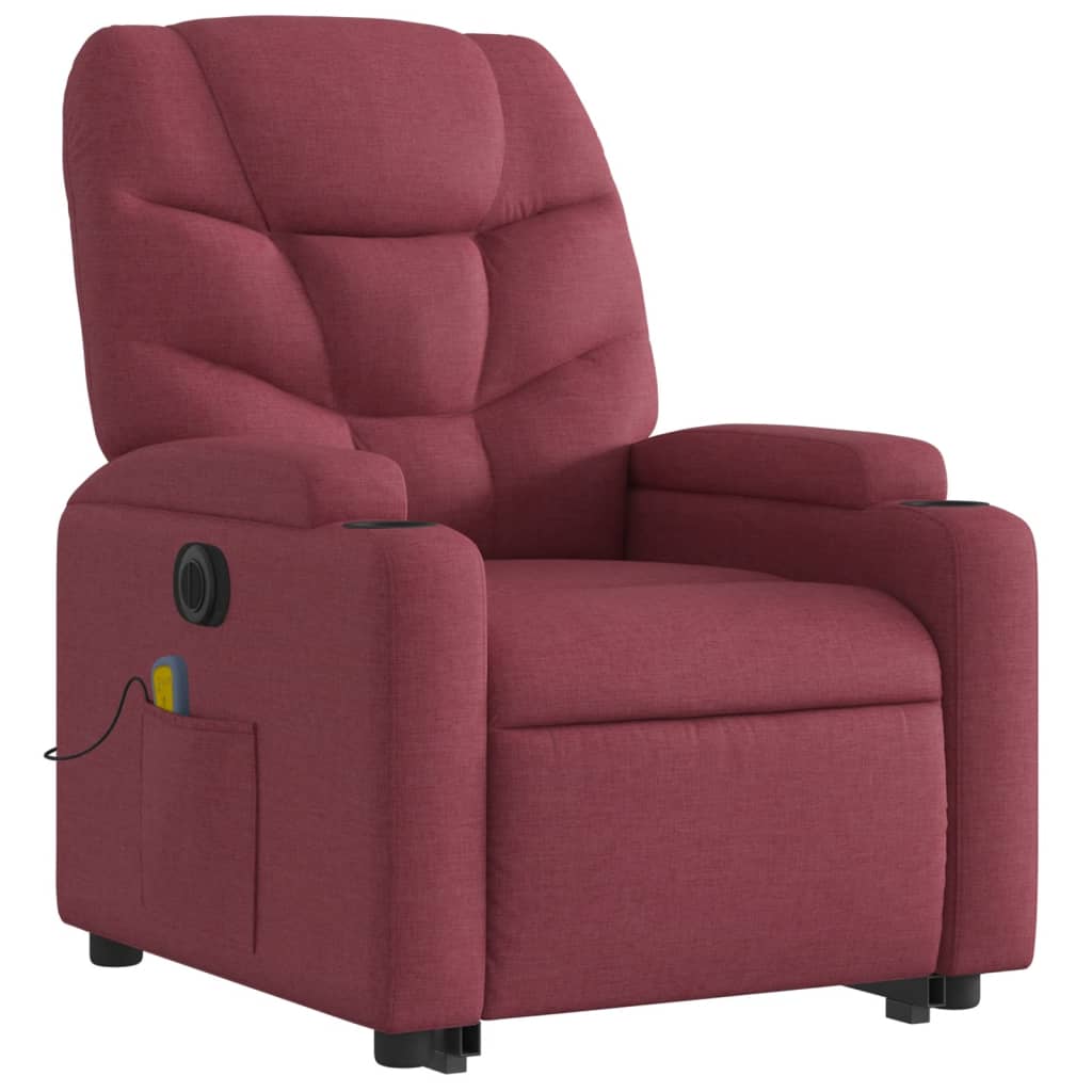 vidaXL Sillón de masaje elevable eléctrico tela rojo tinto