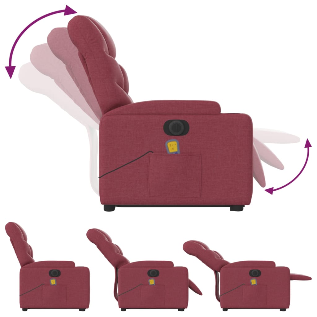 vidaXL Sillón de masaje elevable eléctrico tela rojo tinto